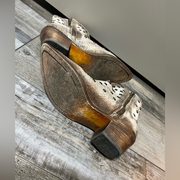 Corral Metallic white Silver tan Studded Western Booties with Turquoise Lining - Picture 8 of 14